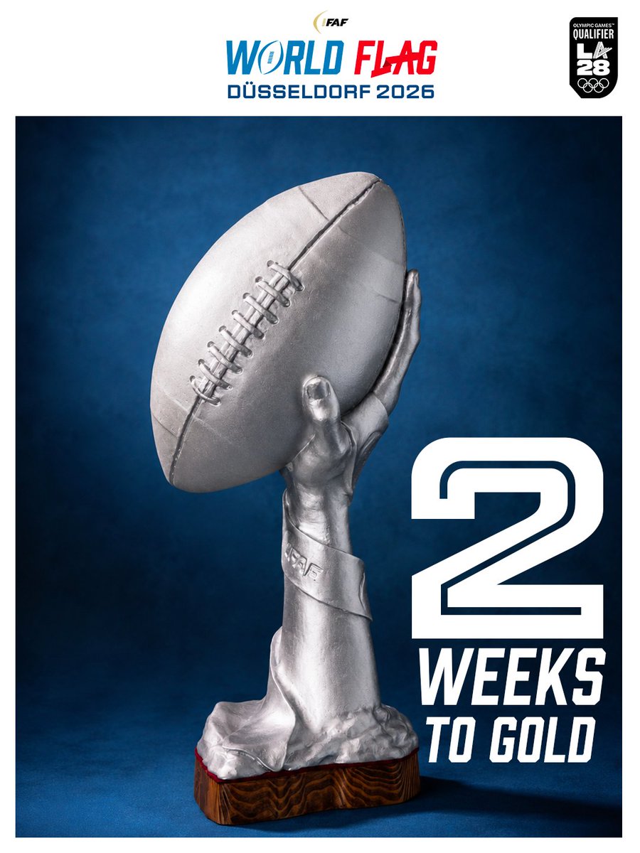 IFAFMedia's tweet photo. Two weeks from today, we find out who wins gold in Düsseldorf. IFAF World Flag 2026. Düsseldorf. August 13-16.

#Flagfootball #IFAF #RoadToLA28 #OlympicQualifiers https://t.co/Yef9KkJT6n
