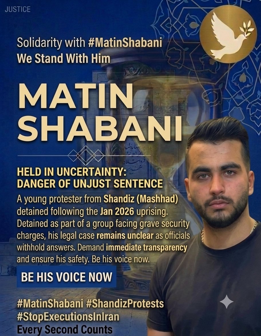 VianaAriayi's tweet photo. 🚨 Heavy sec charges &amp; lack of transparency threaten the lives of young protesters from #Shandiz (Mashhad) detained after the Jan 2026

Ilia Akbari
 MatinShabani
 Sajjad Cherani
 Farshad Hosseinpour
 Majid Hosseinpour
 Hossein Safarpour
 Hossein Rasouli
#StopExecutionsInIran https://t.co/ZbuCKR5bu0