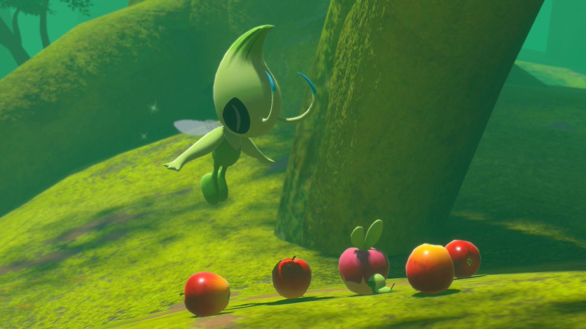 PkmnSnapBot's tweet photo. Celebi uncovers a dear friend nestled in nature's embrace #Celebi #Applin #NewPokemonSnap #NintendoSwitch https://t.co/Ri3Qw1SqCI