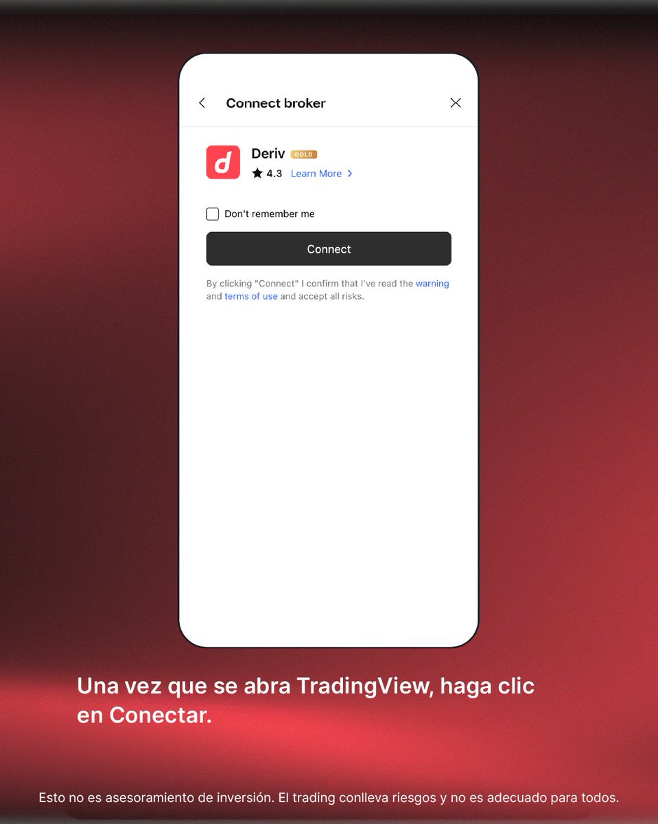 DerivEspanol's tweet photo. ¡Experimenta el trading de una manera totalmente nueva! 🤩

Vincule su cuenta de Deriv con TradingView para disfrutar de gráficos avanzados, ejecución fluida y acceso al mercado—todo en una potente plataforma.

¿Listo para llevar tu estrategia al siguiente nivel? Conéctate hoy y descubre la diferencia. 🙌

#Deriv #TradingView #AdvancedTrading #Fintech #SmarterTrading

Esto no es asesoramiento de inversión. El trading conlleva riesgos y no es adecuado para todos.