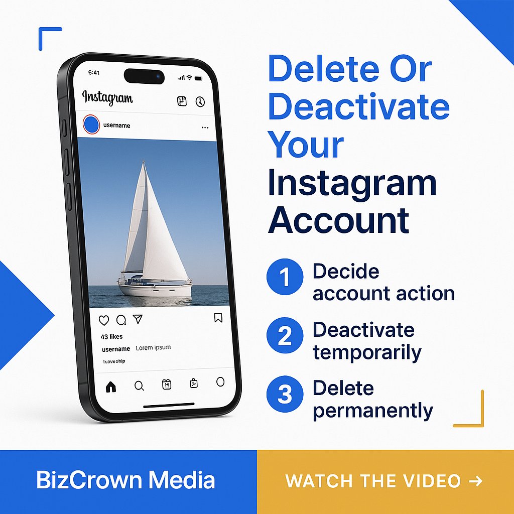 BizCrownMedia's tweet photo. Need to pause or delete your Instagram? Get crystal clear on the steps. Dr. Mayo shows you how to decide & act. #InstagramTips #DigitalMarketing https://t.co/WWlXLBpgtq https://t.co/t2df4AzX5E