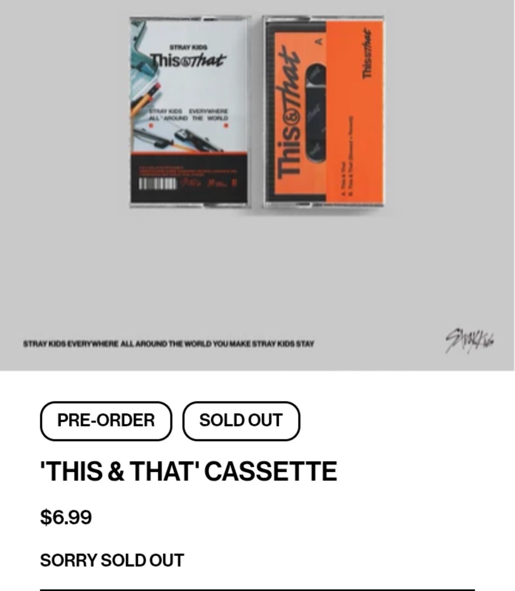 tempo54_'s tweet photo. @Stray_Kids Cassette is sold out for a long time. Restock them quickly. The demand is high https://t.co/9ZbUoBWQT8