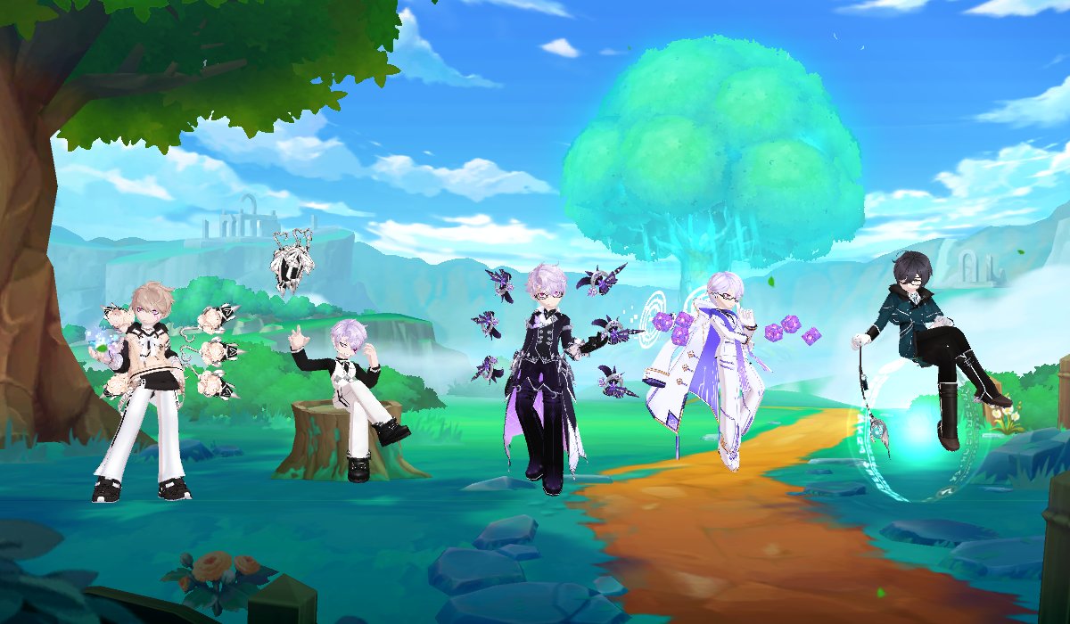 niru_la's tweet photo. エルソ起動したらキャラ選択画面から変更されてた。
わぁ…フィギュアみたいに5人並べられるんだなぁ、カワイイ。
カワイイけどキャラ選択画面としては
前の方が使いやすかったです（ https://t.co/sJ9Vn5OC9v