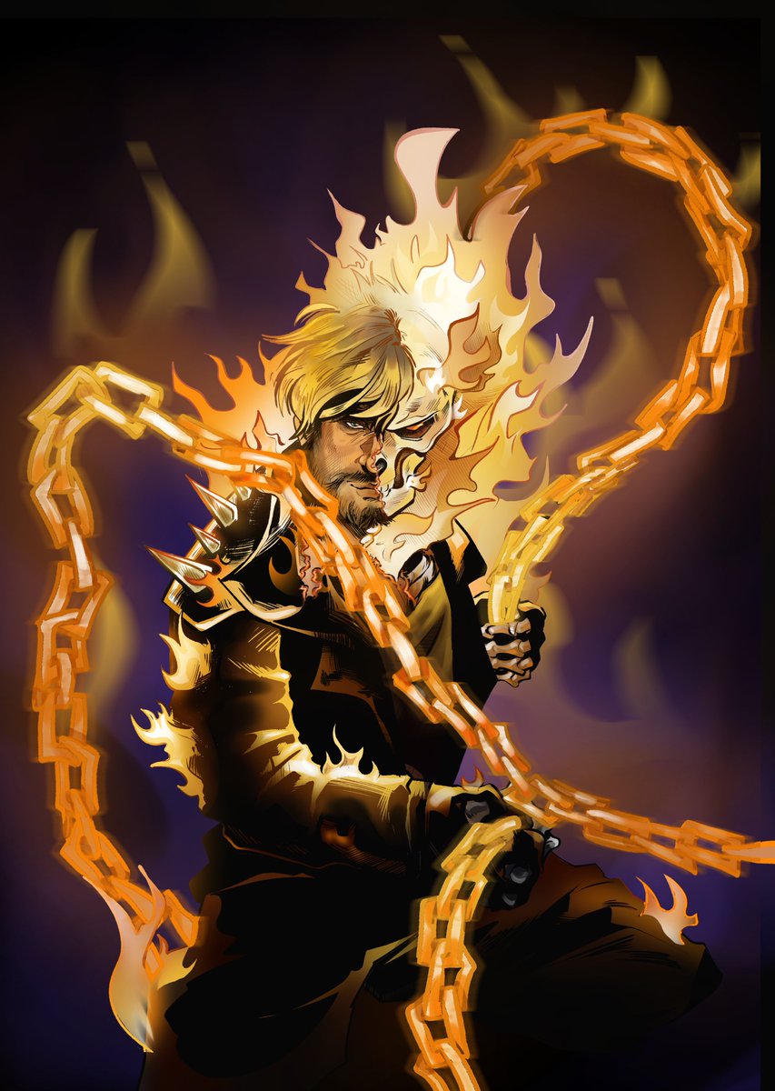 Karyaka_art's tweet photo. With all the hype surrounding Ryan Gosling officially being cast as Ghost Rider, I couldn't resist drawing him as the Spirit of Vengeance. 
#fanart #ghostrider #ryangosling https://t.co/jg18Jf07JZ
