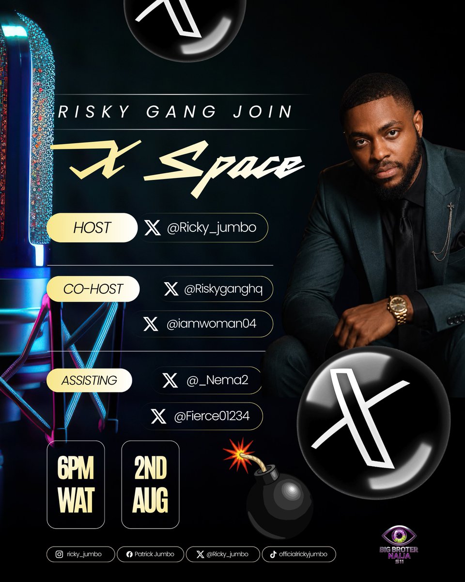 Ricky_jumbo's tweet photo. Hey Risky Geng! We’re hosting our very first X Space today! 🎙️🔥

Come hang out, let’s gist, laugh and show love to Ricky together, Don’t miss it! we want to see every member of the Geng there 🕺💣

#RiskyGeng #RickyJumbo https://t.co/u3Srqig5bq