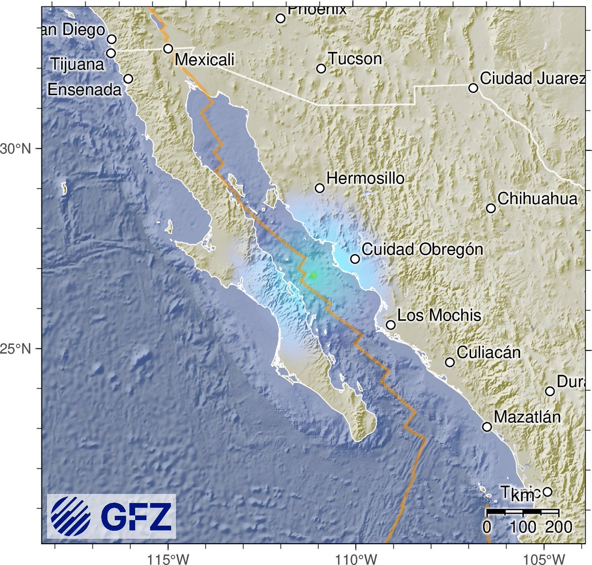 SasslaMx's tweet photo. ▶ #ReporteSASSLA | 🇲🇽 #SismoMX

A las 06:10:43 hrs [local de Hermosillo] se originó un #sismo de magnitud 5.1 con localización a 102 km al norte de #Loreto, #BCS, y a una profundidad de ⏬️ ≈ 5.0 km.

✅️ Parámetros revisados por el Servicio Sismológico Nacional [#SSN].

🔵 Intensidad Mercalli máxima de IV [Ligero] en zonas próximas al epicentro.

▶️ Temblor geo-normal y esperable en la región (Golfo de California), producto de la actividad de una falla transformante (deslizamiento lateral ⬆️⬇️) mecanizado por la interacción de entre las placas del Pacífico y la de Norteamérica. 

❌️ No se relaciona con la falla de San Andrés (exclusiva del territorio del estado de 🇺🇸 California)

🏳️‍ No se reportan afectaciones. 

#SASSLA