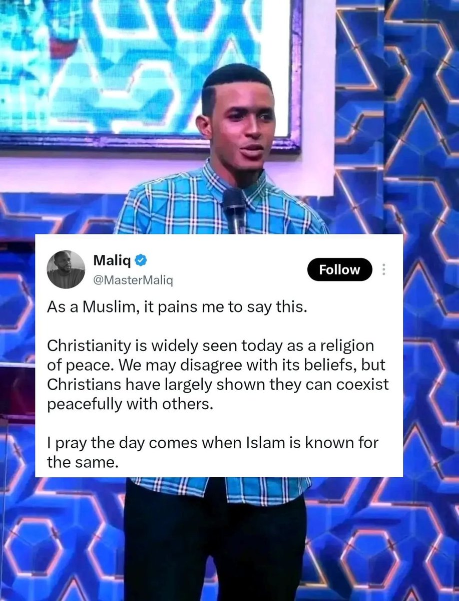 Preach_DGospel's tweet photo. . 
Aaah, Brother Maliq 🙄🤔

If it truly pains you to admit that Christianity is widely known for peace while Islam is not, then maybe it's time to ask yourself why.

If you believe peace is the better path, why remain in a religion you think falls short of it?

As an Ex-Muslim, I left Islam because I could no longer reconcile its teachings with the Gospel of Jesus Christ. Jesus taught us to love our enemies and forgive those who persecute us. That message changed my life.

Every religion should be judged by its teachings and the fruit they produce. The question is simple: which path do you believe leads people toward greater peace?