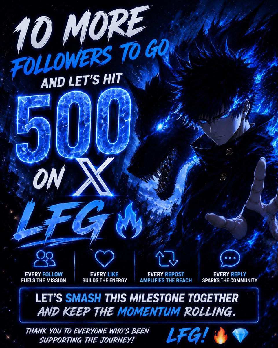 web3white524's tweet photo. 10 more followers to go until we hit 500 on X! 🚀

Every follow, like, repost, and reply helps us grow stronger. Let’s smash this milestone together and keep the momentum rolling.

LFG! 🔥💎 https://t.co/sjNAWXd0rY