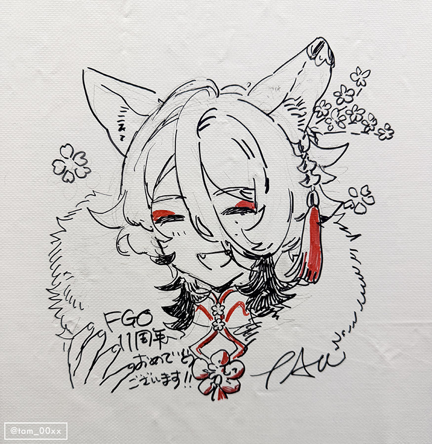 tam_00xx's tweet photo. 2日目メッセージフラッグの絵と、執事眼鏡eyemirrorさん宛への今年の色紙絵。もう一枚の色紙の方と合わせた絵になってます犬と眼鏡の交換こ https://t.co/hNkfzpPbcW