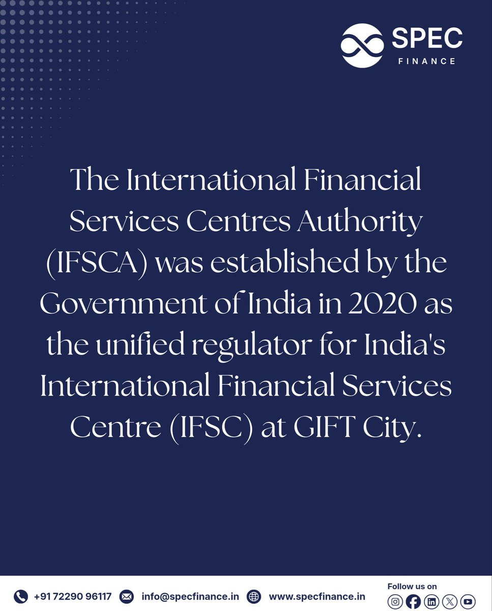 specfinancegfty's tweet photo. IFSCA is shaping a financial ecosystem built on strong values and global ambition. Swipe to see what’s driving it 🔗

#IFSCA #GIFTCity #SPECFinance #FinancialEcosystem #IndianValues RegulatoryUpdate https://t.co/g91lYClesp