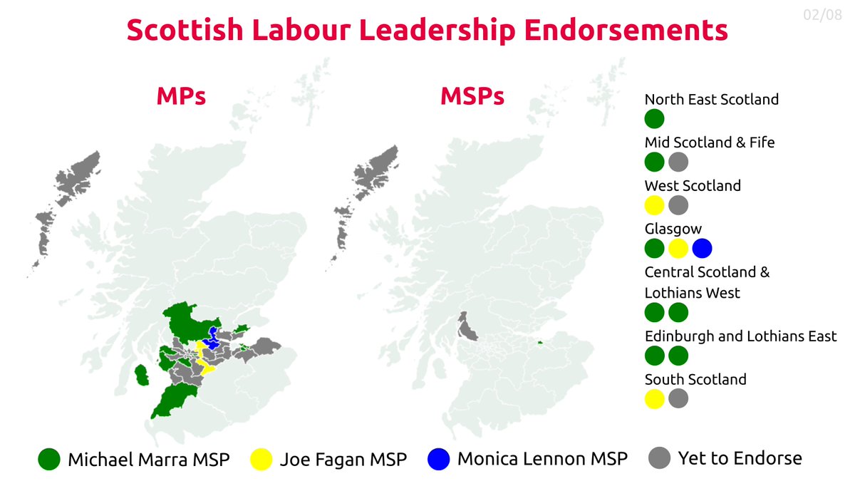 LabElects's tweet photo. Ahead of nominations formally opening tomorrow, here is a map showing the public endorsements of candidates for Scottish Labour Leader so far: https://t.co/9clgPpZcH9