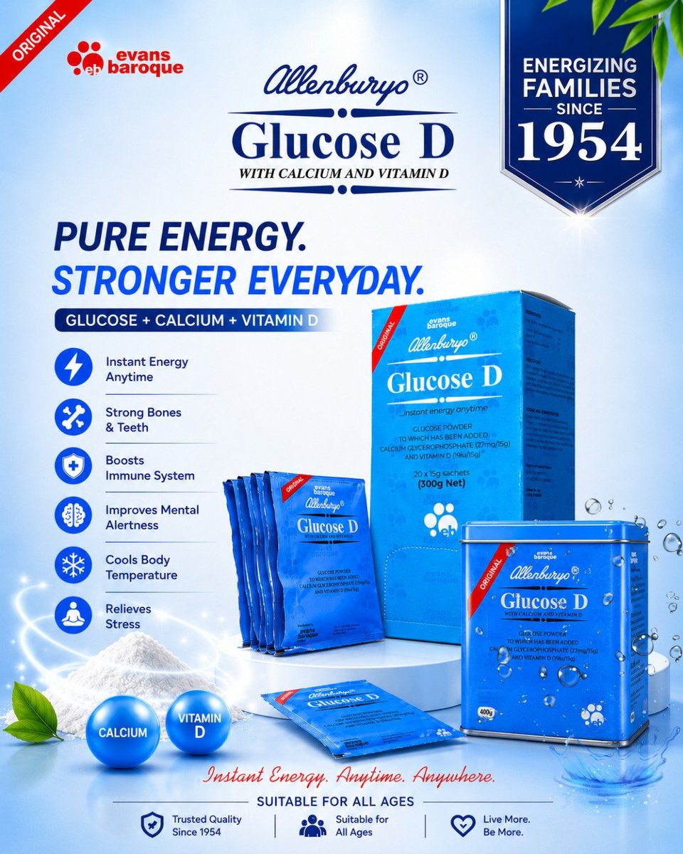 evans_baroque's tweet photo. Sunday runs on empty by 2pm? Same.
Allenburys Glucose D gives quick energy plus Vitamin D + calcium for strong bones.
Trusted since 1954. Grab yours at any pharmacy/supermarket. Call/WhatsApp +2349010200000.
#LiveMore #BeMore #EvansBaroque https://t.co/b9p6fZFvpu