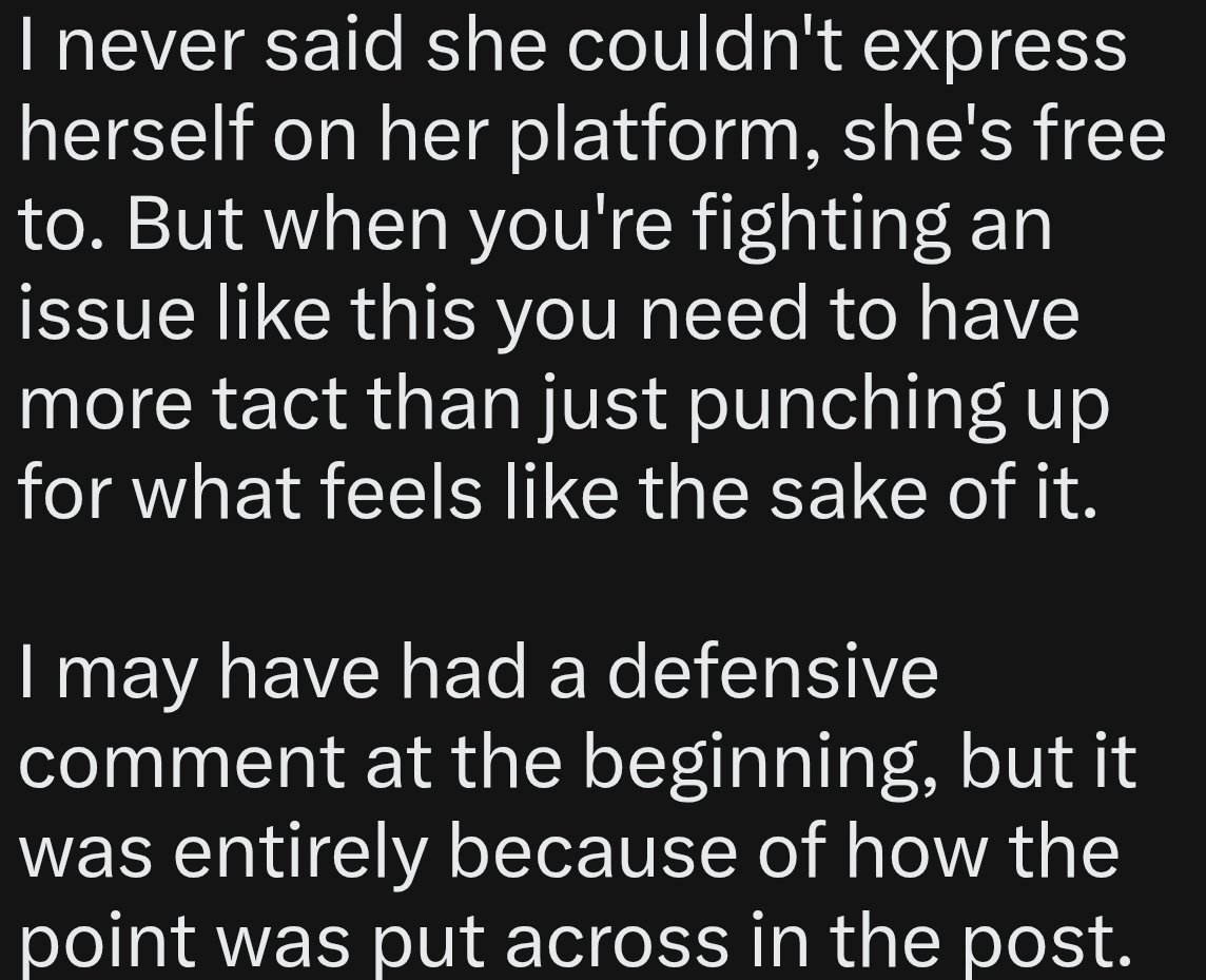 maebysadie's tweet photo. @Vixenlol @victryena TLDR: I don't think that her expressing the issue is wrong, I encourage it, but doing it in a combative and tactless way helps no one and only causes more of the infighting that I mentioned by punching up in what reads like insulting and petty rather than anything helpful. https://t.co/nm3PxH8uoG