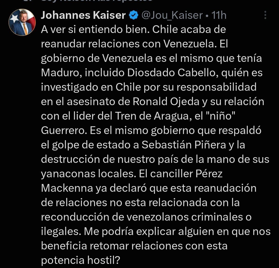 lmrendon's tweet photo. No preguntes estupideces @jou_kaiser. Evidentemente son instrucciones de @realDonaldTrump, dueño de Venezuela, del cual @joseantoniokast es un buen mocito. https://t.co/yEZToH4gtP