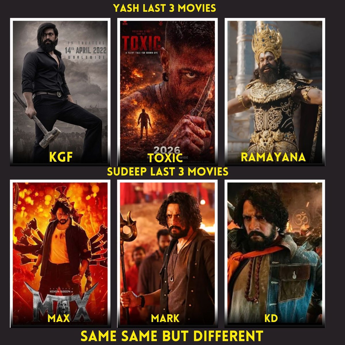 Yash_Ruler's tweet photo. Last 3 Movies Different Looks 

#Yash #ToxicTheMovie https://t.co/yUbmgqKNV8