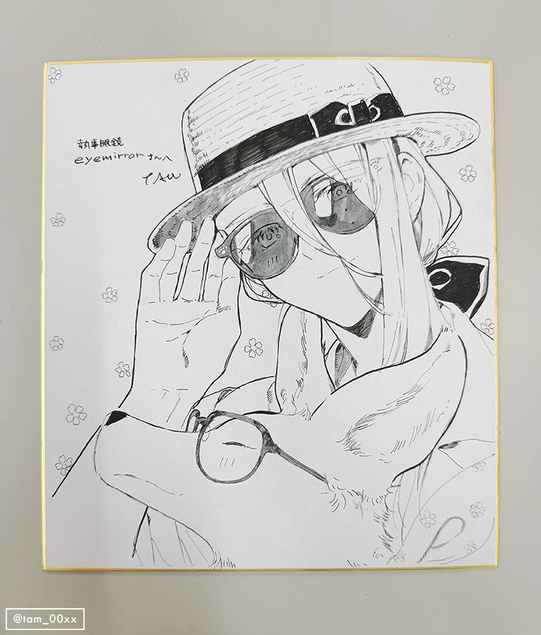 tam_00xx's tweet photo. 2日目メッセージフラッグの絵と、執事眼鏡eyemirrorさん宛への今年の色紙絵。もう一枚の色紙の方と合わせた絵になってます犬と眼鏡の交換こ https://t.co/hNkfzpPbcW