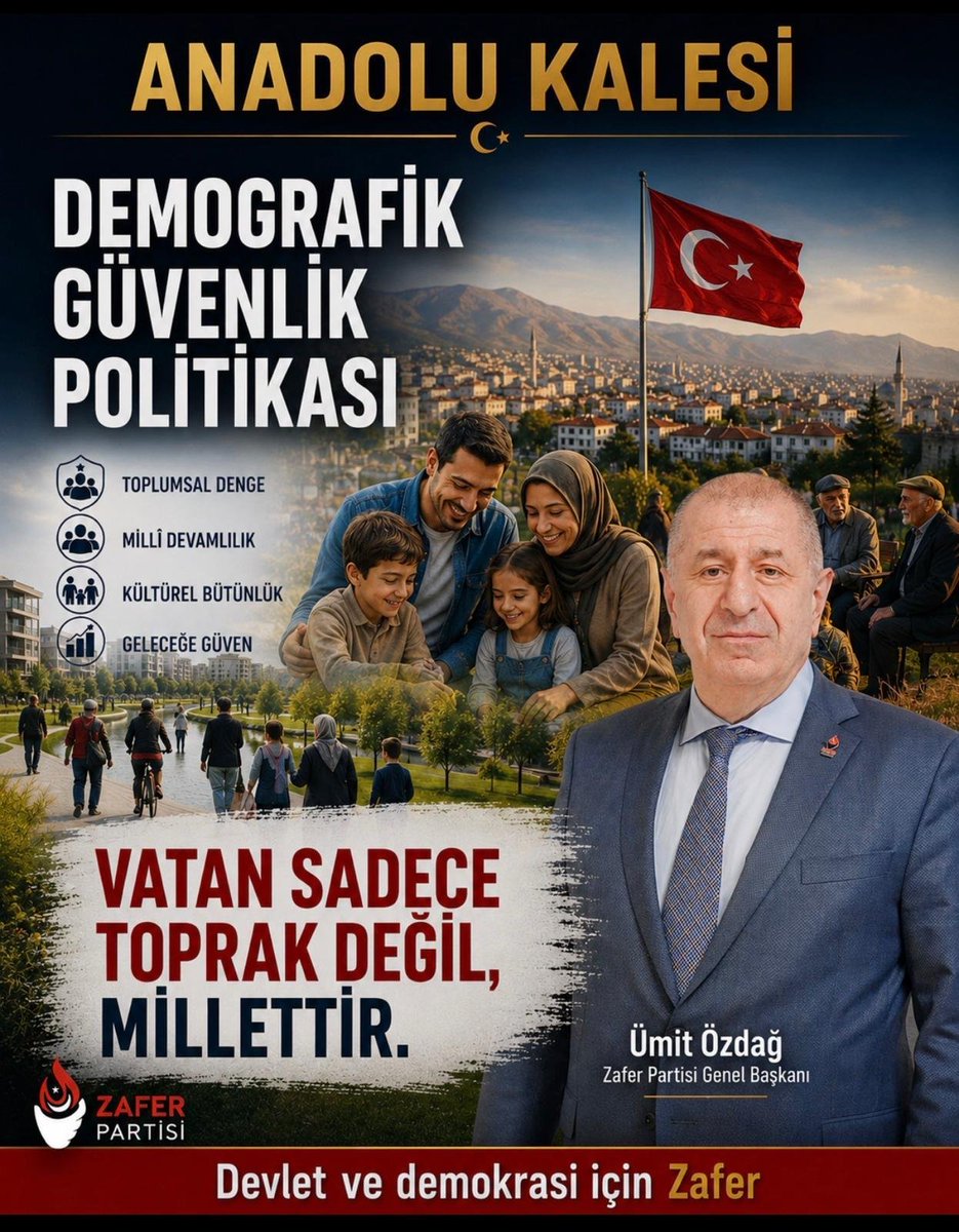 ZaferOrhangazi's tweet photo. Zafer Partisi olarak "Anadolu Kalesi" projemizle, ilçemizin ve ülkemizin en büyük beka sorununa karşı kalkan oluyoruz. 
Demografik güvenliğimizi, kültürel bütünlüğümüzü ve millî devamlılığımızı güvence altına alacak politikalarımız hazır.
Toplumsal dengemizi korumak, kültürel bütünlüğümüzü sağlamak ve geleceğe güvenle bakmak için sığınmacılar vatanlarına dönecek.
​Sınırlarımızda ve sokaklarımızda güvenliği tesis etmek için Zafer'de buluşalım!

@zaferpartisi16
@CihatGZ
@YYakup89

​#ZaferPartisi #ÜmitÖzdağ #Orhangazi #Bursa #AnadoluKalesi