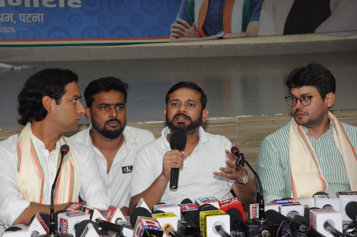 INCBihar's tweet photo. आज प्रदेश कांग्रेस मुख्यालय में आयोजित प्रेस वार्ता को @nsui के राष्ट्रीय प्रभारी डॉ @kanhaiyakumar जी  एवं @INCMP विधायक श्री @JVSinghINC जी ने छात्र आंदोलन के दौरान बिहार के विभिन्न जिलों में छात्रों पर हुए पुलिसिया दमन को लेकर एक विशेष प्रेस वार्ता को संबोधित किया। https://t.co/SZNTJjQcPB