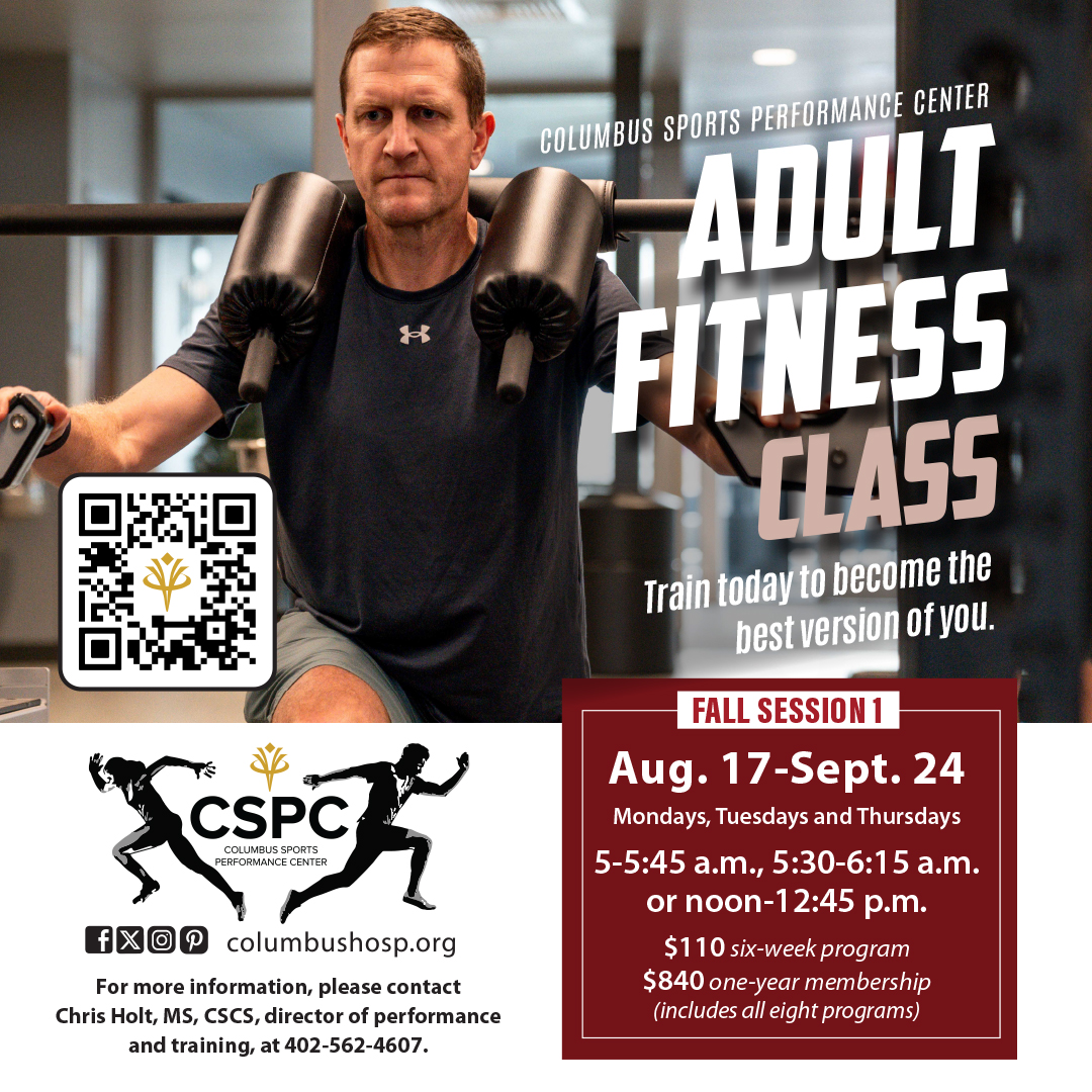 columbushosp's tweet photo. Make time for your health this fall with Columbus Sports Performance Center's adult fitness class. Fall session 1: Aug. 17–Sept. 24. Learn more: https://t.co/iNJp5CeTXi #CCH #columbusne #CSPC #adultfitness #athlete #trainhard https://t.co/iUjB3CONy8