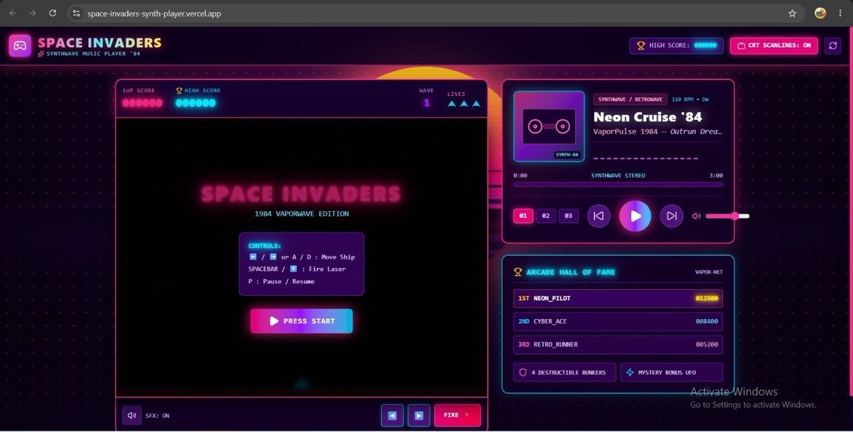 ananaya20may's tweet photo. Just deployed my first AI-assisted React project! 🚀
👾 Vaporwave Space Invaders × 🎵 Synth Player
Built during DORADAO Session 1 using Google AI Studio.
🔗 Demo: https://t.co/rqzOtFZK8Z 
🔗GitHub:https://t.co/aXtMWoA1bX

@connectdoradao #React #Vercel #GitHub https://t.co/G64GVPlY9u