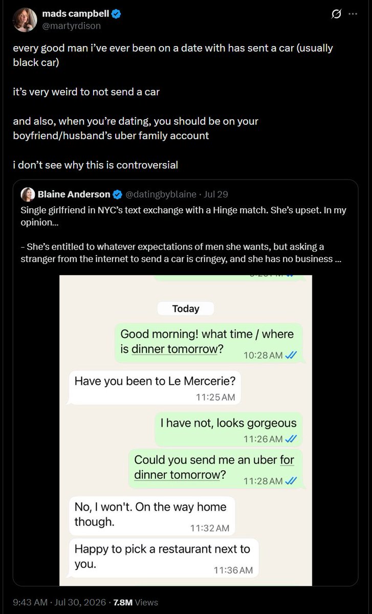 CovfefeAnon's tweet photo. >every good man i’ve ever been on a date with has sent a car (usually black car)

Isn't married to any of them

Has happened with more than one guy meaning she didn't even stay with them

She's up front telling you what doesn't work https://t.co/7hTK4whr2h