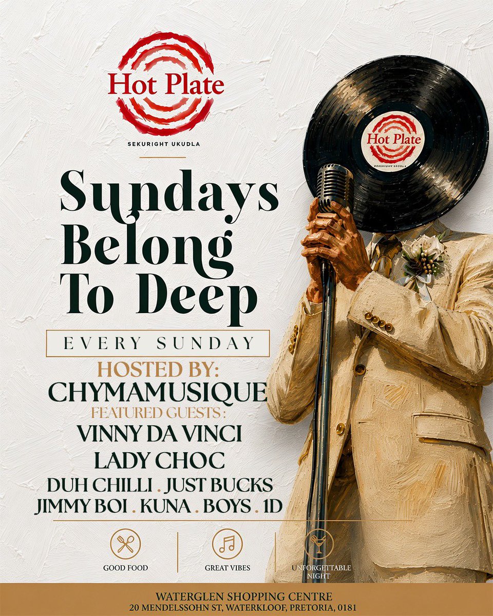 Chymamusique's tweet photo. Touched down PTA 

TIMESLOTS 

17h00 - Kuna
18h00 - Lady Choc
19h15 - Vinny Da Vinci 
20h15 - Chymamusique 
21h30 - Just Buck 
22h30 - 1D

Every Sunday we are here https://t.co/kdK2O1z9xb