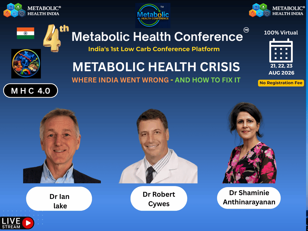 MetabolicHConf's tweet photo. 🎙️ Speaker Announcement

We are delighted to welcome another distinguished speaker to the 4th Metabolic Health Conference (MHC 4.0).

Join us as leading experts from India and around the world come together to discuss this year's theme:

"Metabolic Health Crisis: Where India Went Wrong - and How to Fix It."

📅 21–23 August 2026
 🌐 100% Virtual
 🎟️ No Registration Fee

Stay tuned as we continue unveiling our distinguished speaker lineup.

The registration and joining link will be shared shortly. Watch this space!

@idlake @carbaddictiondr  
@shashiiyengar