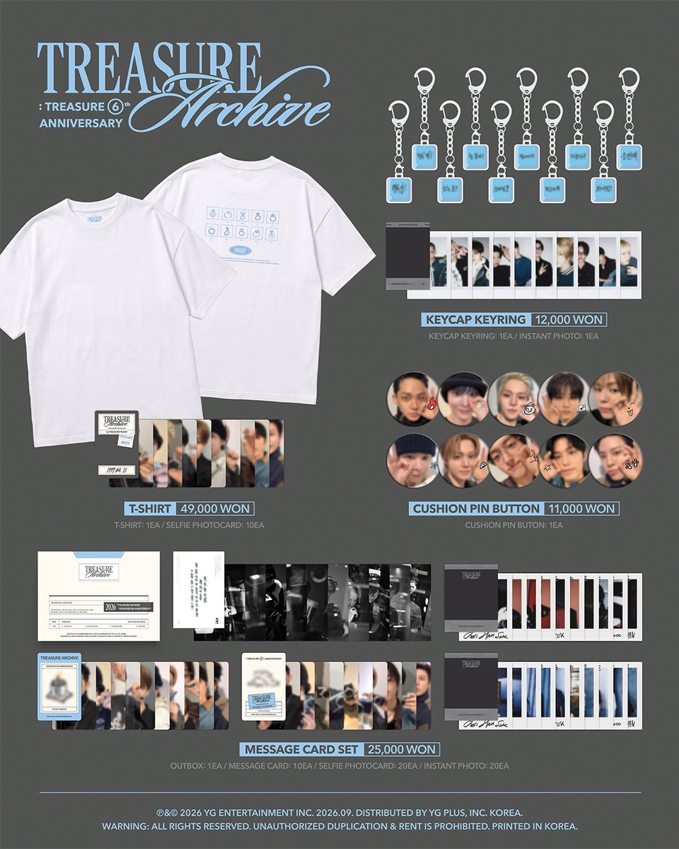 ygtreasuremaker's tweet photo. 📢 #TREASURE 6th ANNIVERSARY MERCH
예약 판매 안내 공지

💎트레저의 반짝이는 데뷔 6주년💎을 맞이하여 선보이는
[TREASURE ARCHIVE : TREASURE 6th ANNIVERSARY] 와 ANNIVERSARY MERCH 의 예약 판매가 시작됩니다. 🤍🩵

PRE-ORDER
➡️ https://t.co/kaoUfeHe7l
🗓️ 2026.08.03 (MON) 11:00
~ 2026.08.09 (SUN) 23:59 (KST)*결제 완료 기준

#트레저 #TREASURE6thANNIVERSARY #TREASURE_ARCHIVE #YG