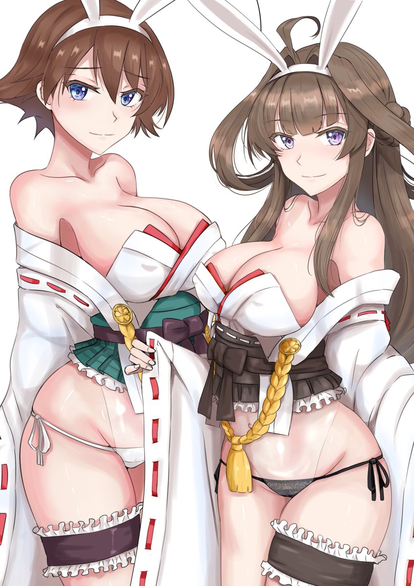 shutenndouji1's tweet photo. で、フォルダ確認したら、まとも？なバニーガール描いたのは４年前のこの和バニー金剛＆比叡が最後でした。

さすがに今見ると色々きっついね。榛名と霧島加えて描きなおそうかな。 https://t.co/wzUmrgmjpB