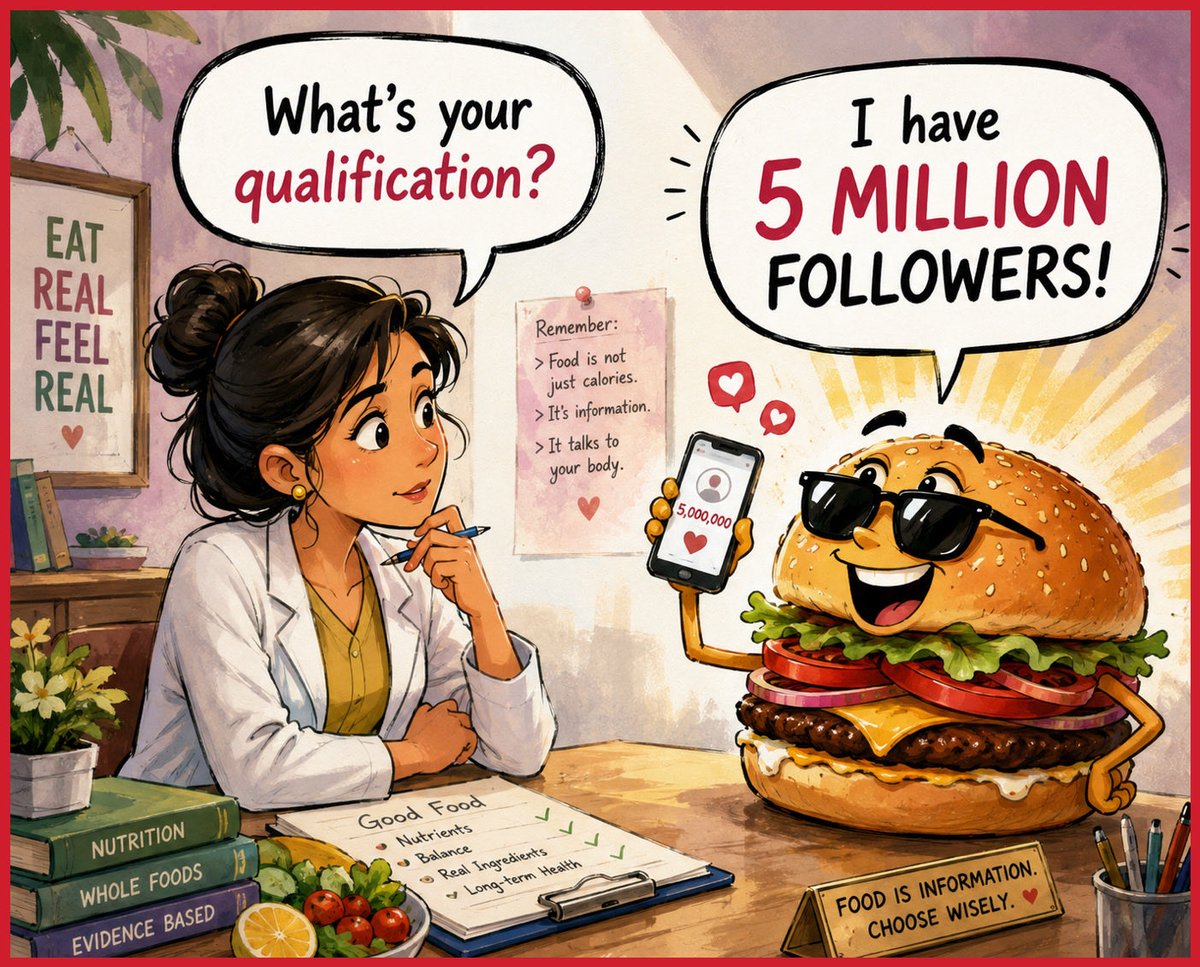 GahlotMonita's tweet photo. Millions of followers don’t equal millions of facts.
📚🔬 Choose evidence over influence.
#EvidenceBasedNutrition #NutritionFacts #FoodForThought https://t.co/7E5FwLfisl