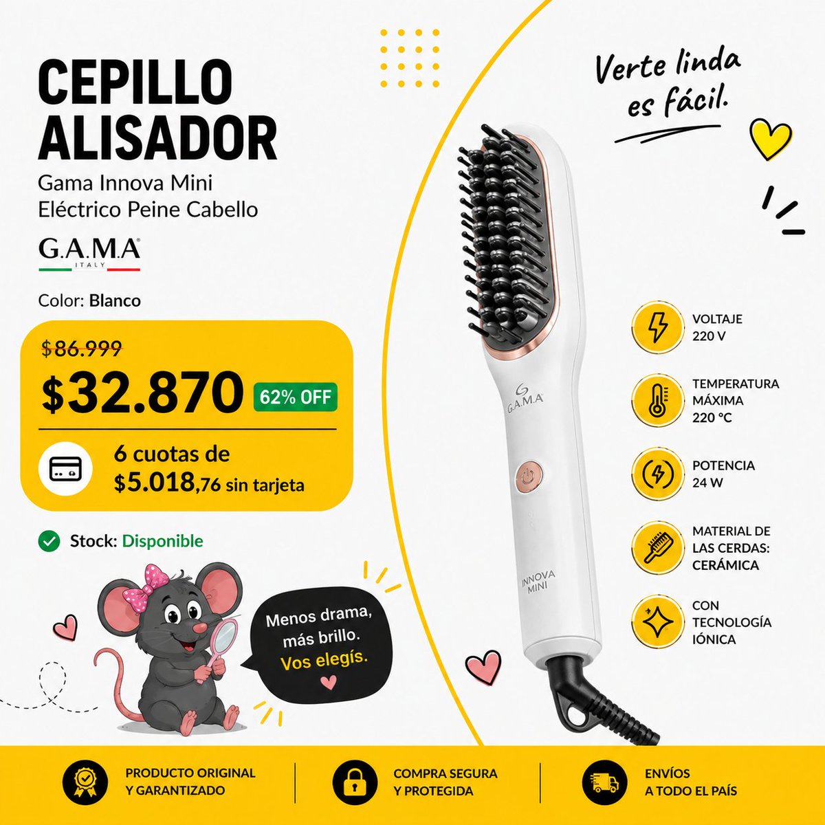 RataMarket's tweet photo. Hay días que no se pueden controlar...
El frizz sí. 
✨ Cepillo Alisador GAMA Innova Mini
Tecnología iónica
Hasta 220 °C

62% OFF-$32870
6 cuotas sin tarjeta.