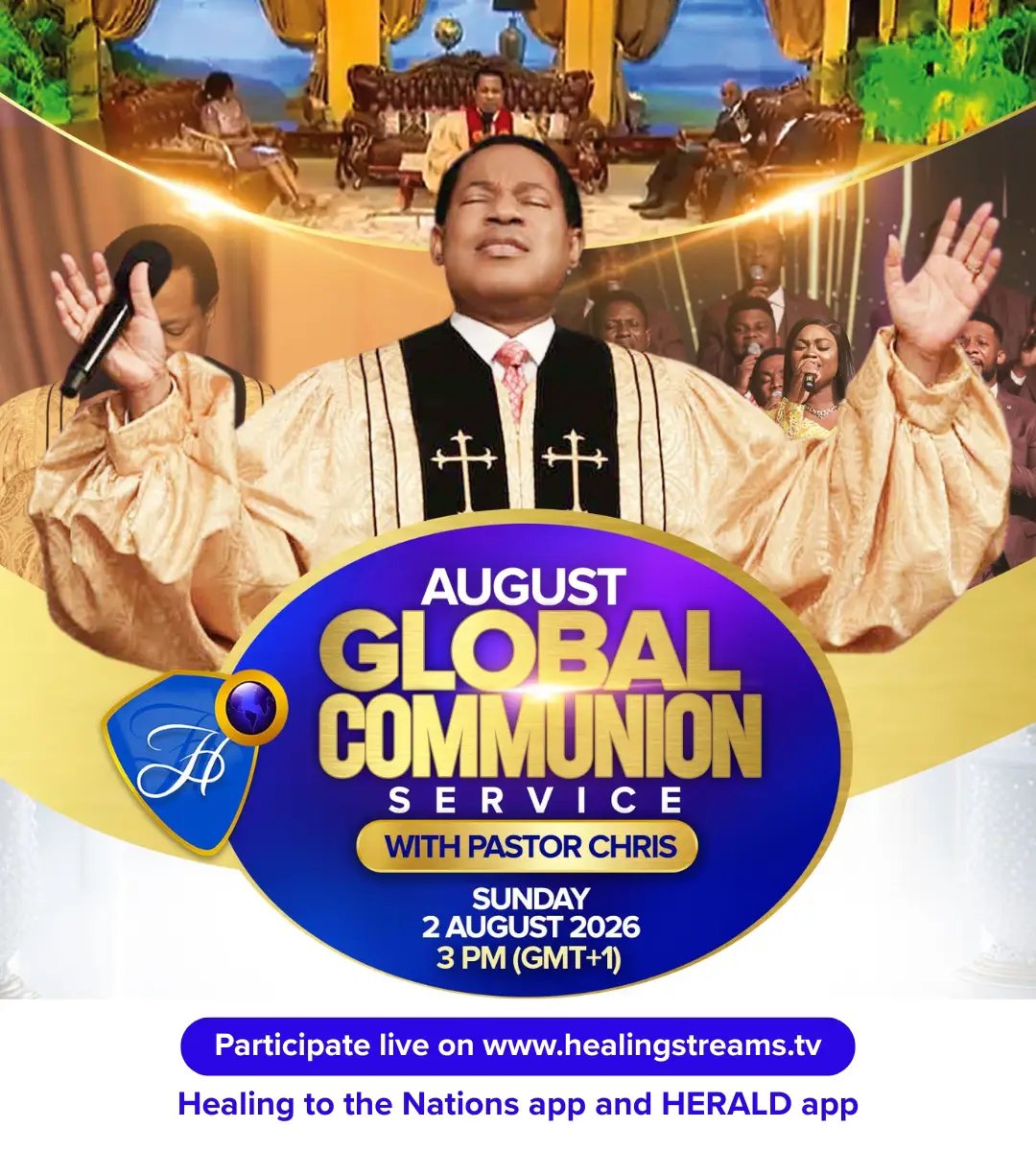 HSTV_'s tweet photo. WE ARE LIVE!

Join us now for the August Global Communion Service with Pastor Chris.

Be part of this special time of worship, prayer, and the Communion Service as we receive God's Word and prepare for a glorious month ahead.

🗓️ Today, Sunday, August 2, 2026
🕒 3:00 PM (GMT+1)
📺 Watch LIVE: https://t.co/llUW3zui5C

Don't miss this life-transforming service. Invite your family and friends to participate.

#GlobalCommunionService #PastorChris #HealingStreamsTV #LiveNow #August2026 #CommunionService #LoveWorld