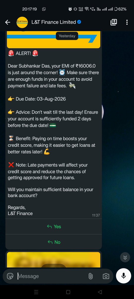 EngSubhankarDas's tweet photo. @LnTFinance My concern is not resolved yet. My another loan due date is Tommorow. Autopay will be missed if I didn't get the refund I paid extra. Yet I'm getting emi due message from LnT Finance. And Poonawala too. https://t.co/x5zrX7ooel