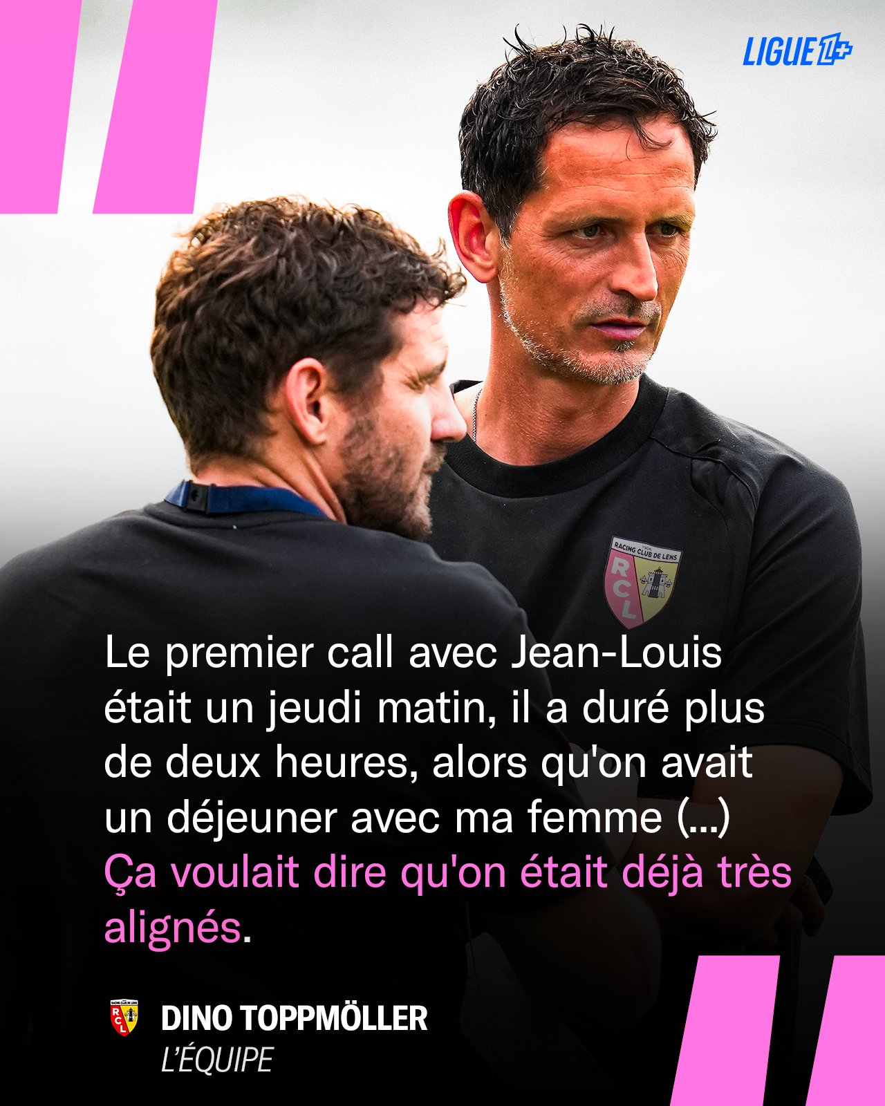 Entre le nouvel entraîneur allemand du @RCLens Dino Toppmöller et Jean...