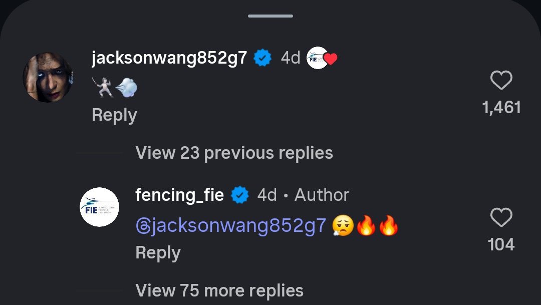 centraljwbr's tweet photo. Jackson Wang comentando no reel do FIE:

"🤺 💨"

#JacksonWang #王嘉尔 #잭슨 #TEAMWANG https://t.co/NefksoRp11