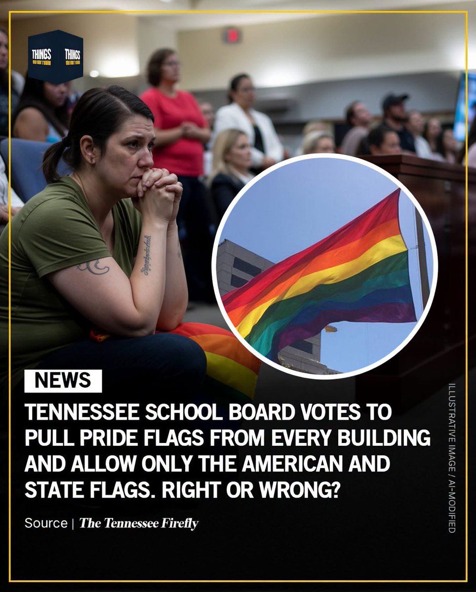 OTulsiGabbard's tweet photo. TENNESSEE SCHOOL BOARD VOTES TO PULL PRIDE FLAGS FROM EVERY BUILDING AND ALLOW ONLY THE AMERICAN AND STATE FLAGS. RIGHT OR WRONG? https://t.co/ncHt6NhF01
