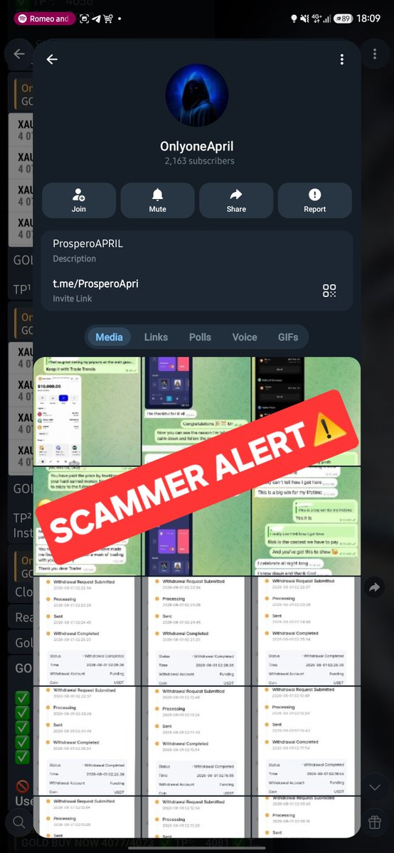 ProsperoApril's tweet photo. 🚨 SCAM ALERT ⚠️— PLEASE READ 🚨

There is a fake Telegram channel impersonating me using:
Name: OnlyOneApril
Username: ProsperoApri (⚠️ missing the “L”)

This is NOT me.

I DO NOT run any investment schemes.
I will NEVER ask you to send money to trade on your behalf.

If anyone is promising profits or asking for funds using my name, it is 100% a scam.

✅ My only official Telegram username is:
ProsperoApril (with the L)
https://t.co/WRt1lQT99U ✅️

No variations. No backup accounts.

What you should do ❗️❗️
 Do NOT send them money
 Report the account immediately

Please repost and warn others

If it sounds too easy, it’s a trap.

~April