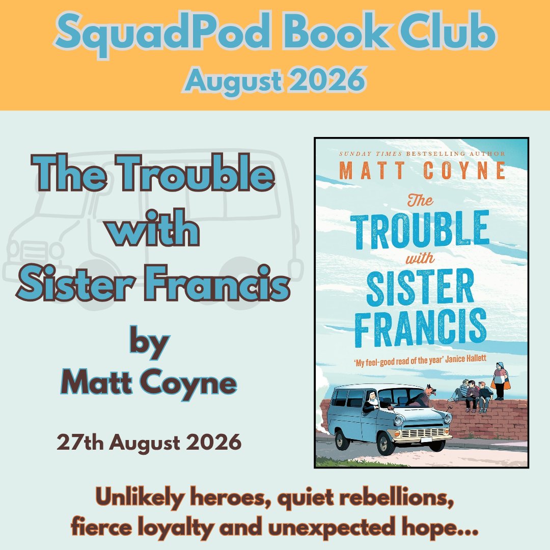 Squadpod3's tweet photo. We are thrilled to announce that this month's SquadPod book Club pick is #TheTroubleWithSisterFrancis by @mattcoyney - out from @Wildfirebks on 27th August.

We adored Frank and Red, so we're really looking forward to more of Matt's blend of humour and heart. ❤❤❤ https://t.co/PDEuoXs6cV