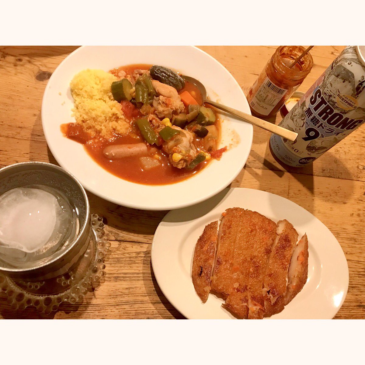 ryunosuke_h's tweet photo. #晩酌 #肴 #クスクス #couscous #pasta #チキンのトマト煮込み #chickenwing #手羽元 #さつま揚げ #缶チューハイ #ロング缶 #500ml #家呑み #宅呑み #おうち居酒屋 #おうちバル #家べろ #宅べろ #harissa https://t.co/7bPLyPyAbO