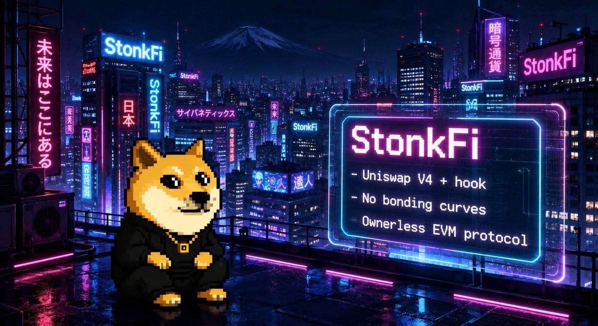 basederk's tweet photo. StonkFi runs on frontier launch tech

- Uniswap V4 + hook (uses a custom hook on @damper_vc design)
- No bonding curves
- Ownerless EVM protocol

@stonkdotfi @basedfk https://t.co/0FbPDBpZ11