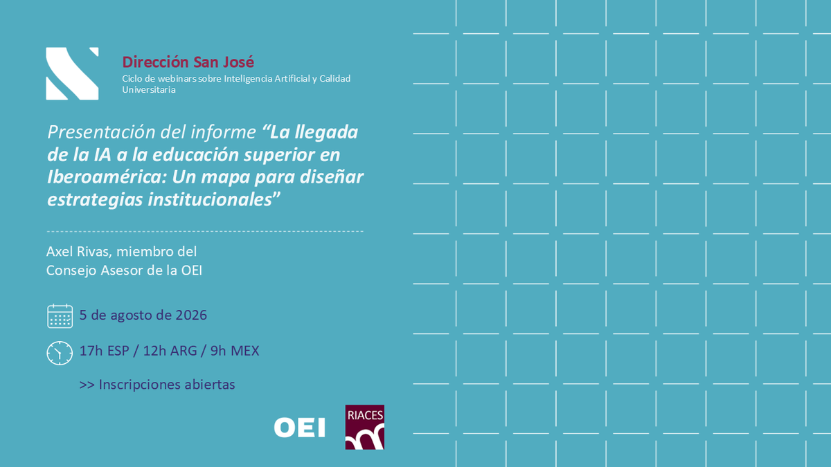 oeimexico's tweet photo. 🚨 Presentación de informe | La llegada de la IA a la educación superior en Iberoamérica.

La #OEI presenta un estudio indispensable sobre el impacto, oportunidades y retos éticos de la Inteligencia Artificial en las universidades de la región.

📊 Un mapa claro para el futuro de la educación.
🗓️ 05 de agosto | ⏰ 09:00 h (CDMX)👇
🔗 Inscríbete y acompáñanos en esta presentación ⬇ https://t.co/oIp7hvOD6L