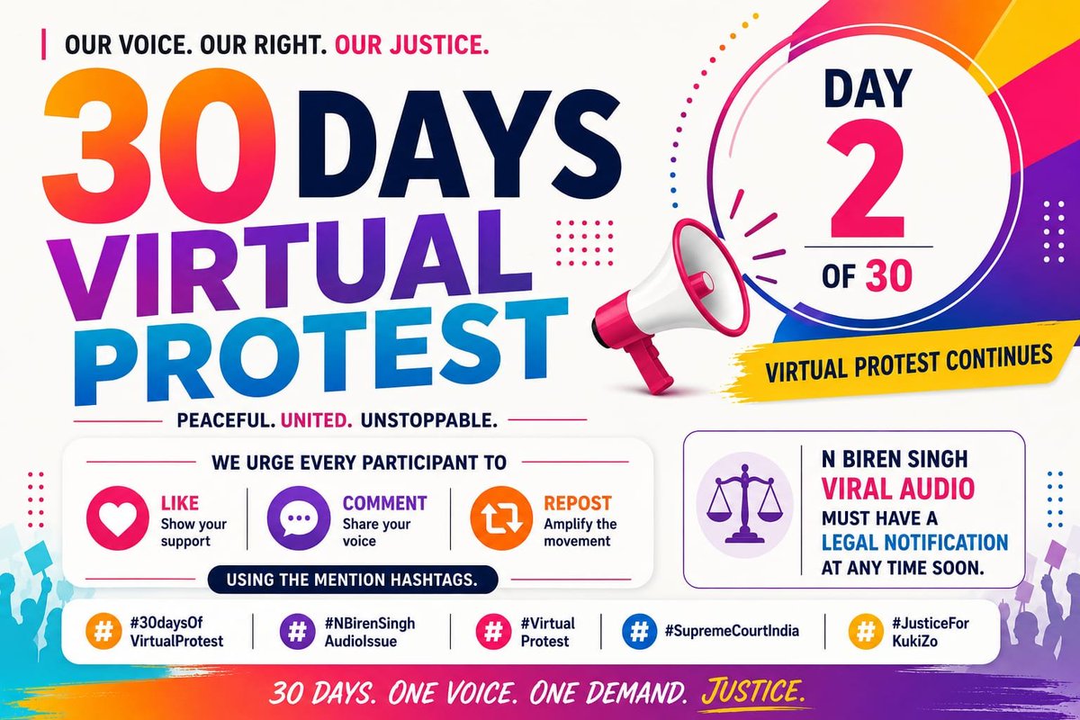 PaulMate6's tweet photo. DAY 2/30

Justice cannot be built on assumptions.
It must be built on evidence.
The alleged N. Biren Singh audio deserves proper forensic and legal scrutiny.

Let the evidence speak.
#30daysOfVirtualProtest
#NBirenSinghAudioIssue
#VirtualProtest
#SupremeCourtIndia
#JusticeForKukiZo