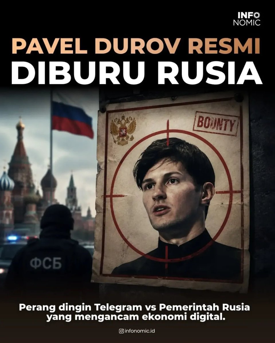 Infonomic_id's tweet photo. FSB Rusia resmi merilis surat perintah penangkapan untuk Pavel Durov, pendiri Telegram, dengan tuduhan memfasilitasi aktivitas terorisme. Tapi di balik tuduhan tersebut, ada sejarah panjang perang dingin antara prinsip privasi total Durov melawan kontrol ketat Kremlin. https://t.co/wmKxMvMYNz