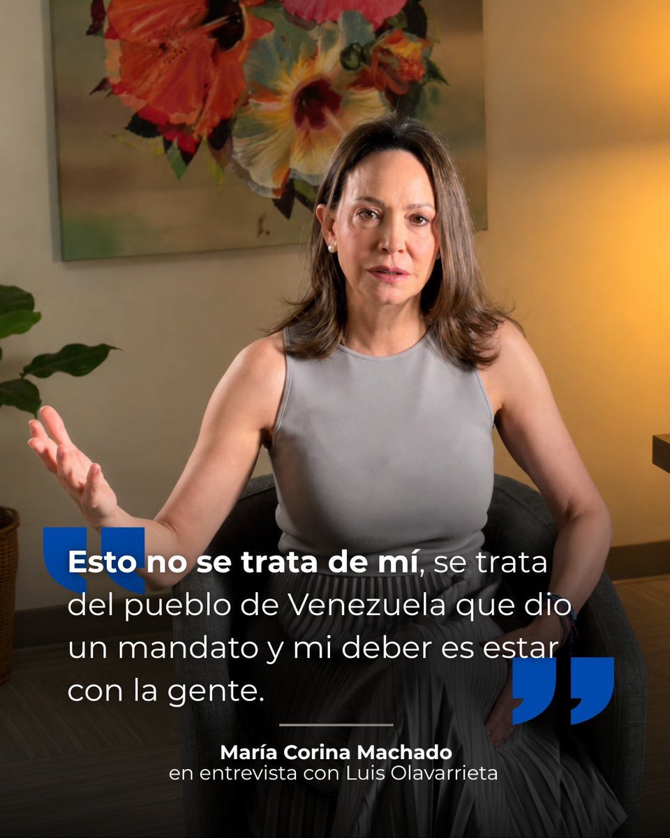 VenteVenezuela's tweet photo. ¡El centro de este proceso tiene que ser la gente!

🇻🇪 María Corina Machado (@MariaCorinaYA) en entrevista con @LuisOlavarrieta 

📲 https://t.co/5frF3Kr476… https://t.co/AgSMhCoqG5