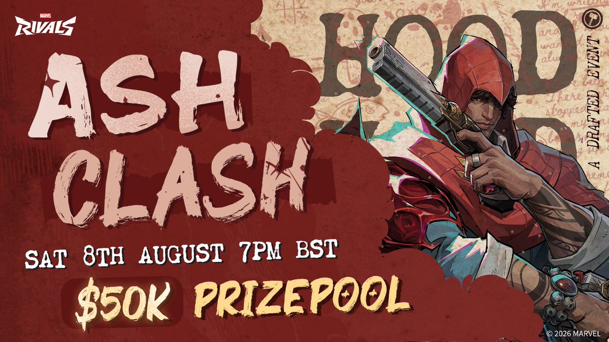 ashIyne's tweet photo. Introducing the first ever ASH CLASH ⚔️

8 teams, 48 creators and a 50K prize pool sponsored by Marvel Rivals. Players announced soon!

📅 Draft: 4th of August 4pm BST
🏆 Tournament: 8th of August 7pm BST

#AshClash #MarvelRivals https://t.co/GIHjI78kzj