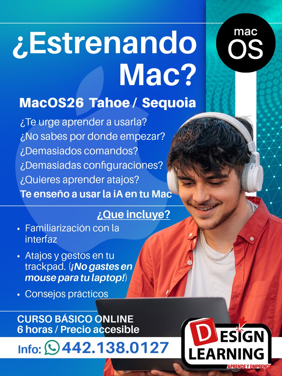 GDCaesare's tweet photo. ¿Listo para dominar tu Mac?

Aprende macOS Tahoe/Sequoia en solo 6 horas. Atajos, comandos y configuraciones básicas para optimizar tu trabajo. ¡La iA está a tu alcance desde el escritorio! 💻 Pide informes hoy mismo.

#AprendeMacOS #CursoOnline #Productividad https://t.co/5PEqrlPH9q
