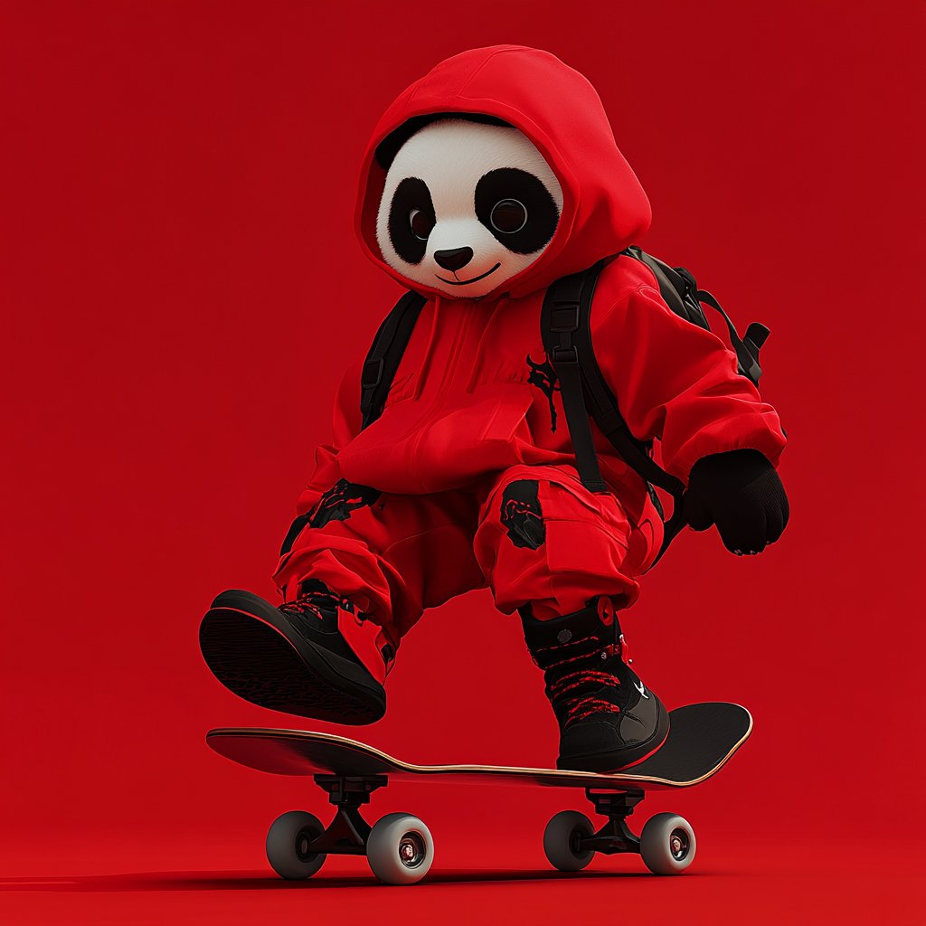 EnmaDrip's tweet photo. Red-drip panda on two wheels. Hood flex in 3D. #3DArt #AIart https://t.co/8lbFRb1AvR