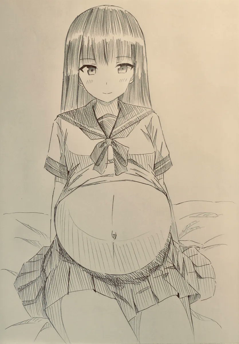 Nappleorchard's tweet photo. これは昔描いたボテ腹の女の子
ボテ腹は大きければ大きいほどいいですからね https://t.co/oTMokt6ppT