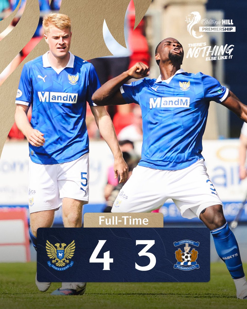 FCOneFootball's tweet photo. ๐ FULLTIME
๐ต St. Johnstone 4-3 Kilmarnock ๐ก
โช๏ธ Fans were treated to an absolute goal-fest in Sunday's early kickoff as St. Johnstone narrowly edged past Kilmarnock in a seven-goal thriller.
#SPFL #STJKIL https://t.co/iFKIzbgiQu