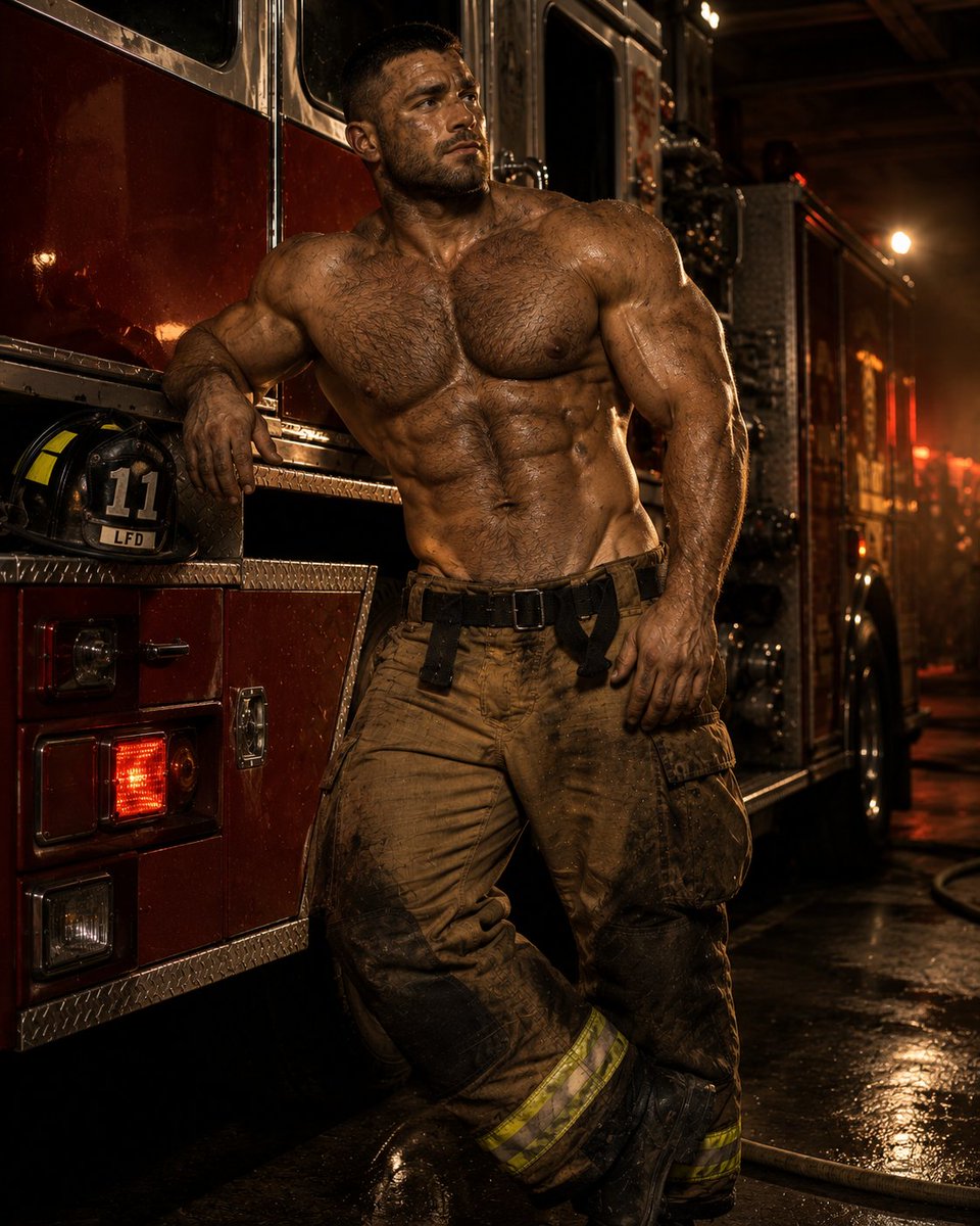 AlphaInkStudio's tweet photo. π₯ Off Duty, Still On Fire π₯
Some heroes run into the flames. This one just melts hearts. π¦ Suited up, strapped in, and ready for anything β except maybe cooling down. π
#MuscleMonday #Firefighter #ShirtlessMen #BeardedMen #HunkOfTheDay #MuscleDaddy #StrongMen #AIArt https://t.co/3Ok1GrmMM1